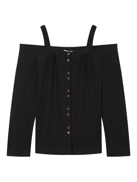 b+ab off-the-shoulder button-up top Black 5S148AS