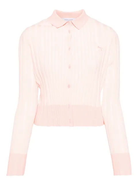 Maison Kitsuné baby fox patch pleated ribbed cardigan Pink OW00504KT1121