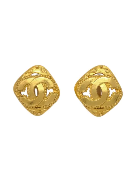 CHANEL Pre-Owned 1996 CC Rhombus clip-on earrings Gold ER144586