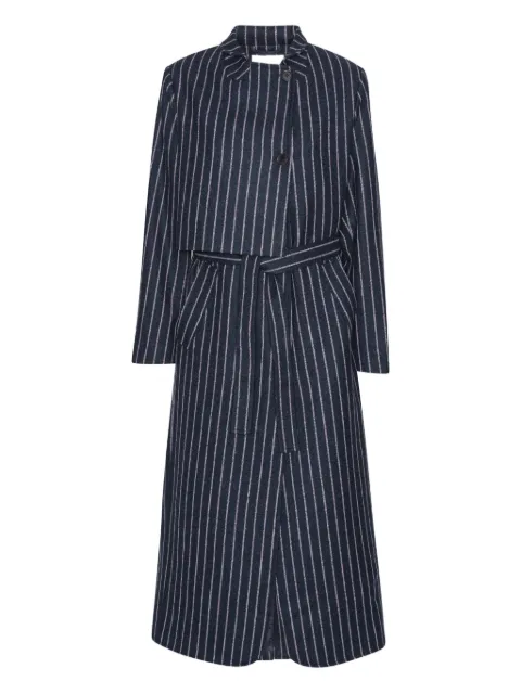 Henrik Vibskov pinstripe belted single breasted coat Blue AW25STUDF601