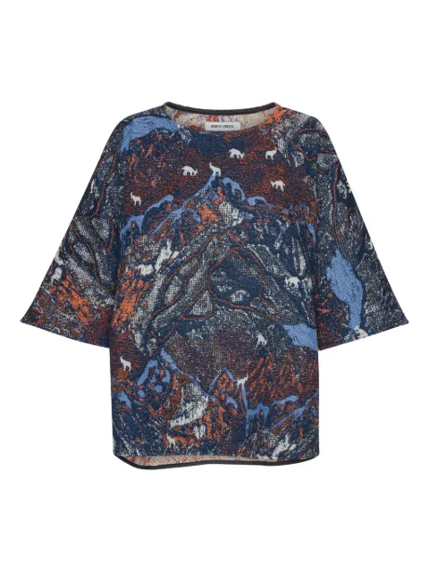 Henrik Vibskov tapestry-print three-quarter sleeve top Blue AW25STUDM208