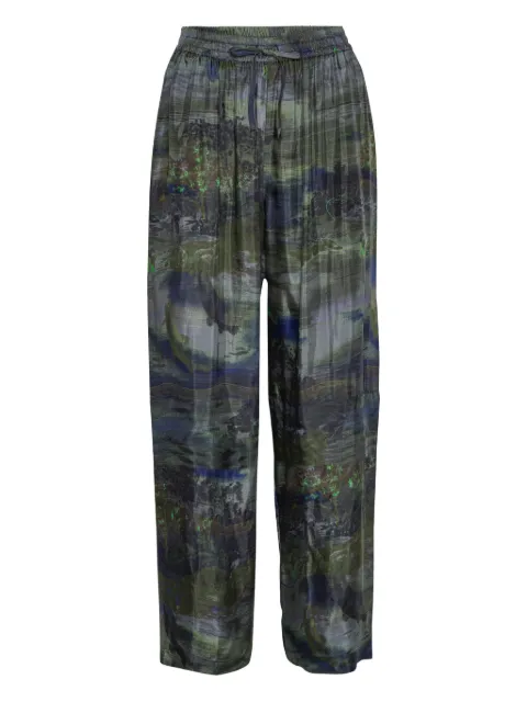 Henrik Vibskov landscape-print drawstring straight trousers Green AW25STUDF506