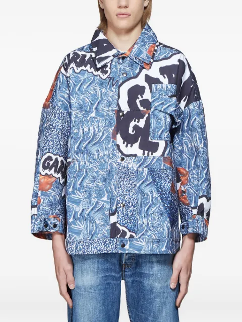 Garbage Tv graffiti-print canvas jacket Blue 2071