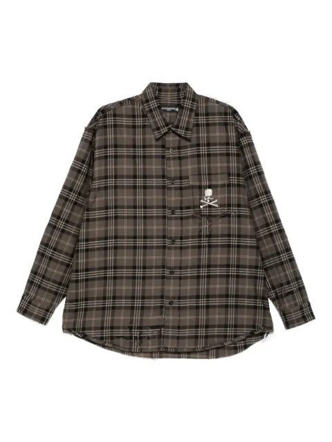 Mastermind Japan skull-embroidered plaid shirt Brown MW25S15SH007026