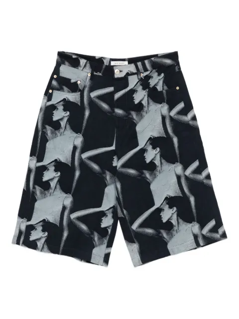Wales Bonner graphic-print denim shorts Blue UA25DE01CO02504JA