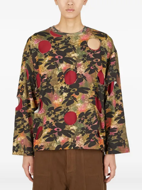 Perks And Mini cut-out floral-print T-shirt Green PAW221474BLSHDR