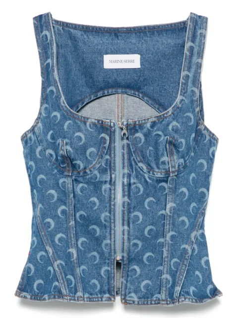 Marine Serre Moon laser denim bustier top Blue WTO408ACDEN0002