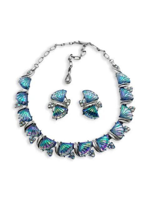 Jennifer Gibson Jewellery 1950s Jewelcraft Fan necklace set Silver JGJFANSET