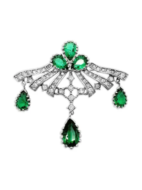 Jennifer Gibson Jewellery 1940s French Emerald Paste brooch Silver JGJEMERBRO