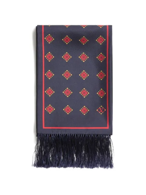 Valentino Garavani Opticool Silk Bandeau scarf with fringe Blue YE600AQGH
