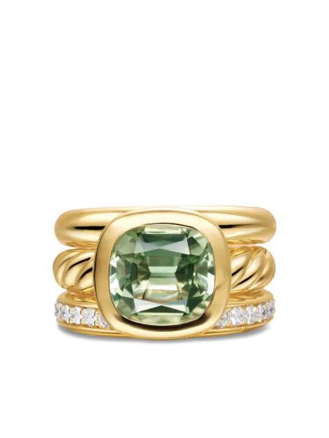 David Yurman 18K yellow gold DY Mercer® Four Row diamond and prasiolite ring Gold R18455D88APADI