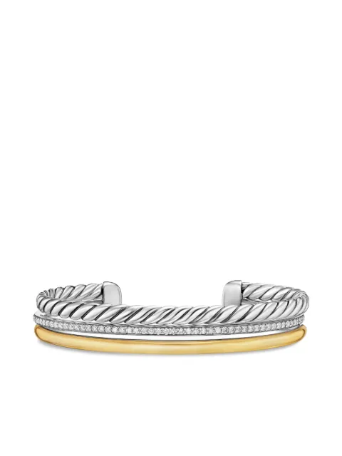 David Yurman 18K yellow gold and sterling silver DY Mercer® Three Row diamond bangle Silver B18700DS8ADI