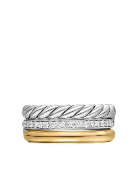 David Yurman 18K yellow gold and sterling silver DY Mercer® Three Row diamond ring Silver R18525DS8ADI