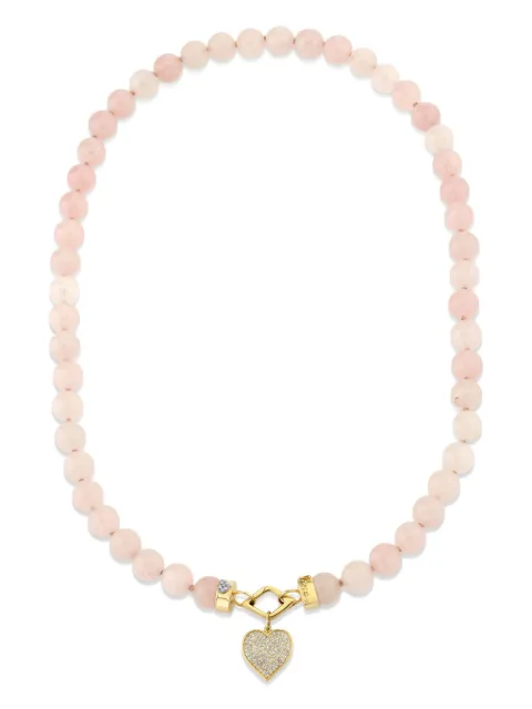 Sydney Evan 14CT yellow gold Love rose quartz and diamond necklace Gold CN2444