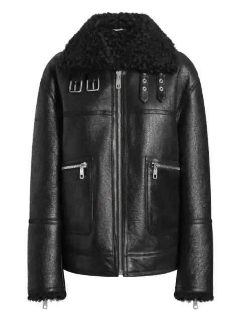 Dolce & Gabbana shearling-collar leather jacket Black F9S79LFUP94