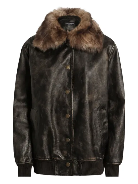 Dolce & Gabbana leather bomber jacket Brown F9S70LHULXW