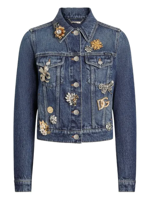 Dolce & Gabbana brooch-embellished denim jacket Blue F9I46ZG8NC7