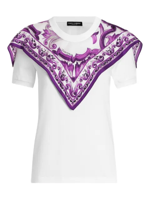 Dolce & Gabbana foulard-panelled cotton T-shirt White F8V73TGDDCE