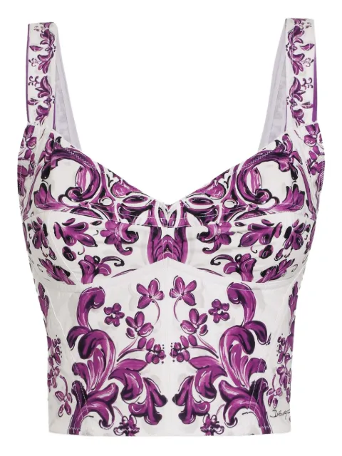Dolce & Gabbana Majolica-print poplin bustier top White F7BB1TFI5LS