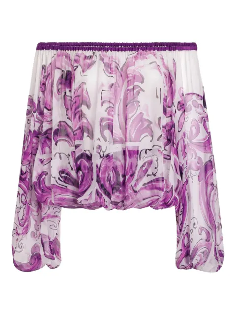 Dolce & Gabbana graphic-print silk blouse White F72G7THI1T4