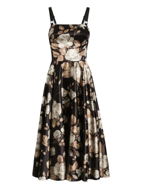 Dolce & Gabbana rose-print satin midi dress Black F6TYFTFSIB8