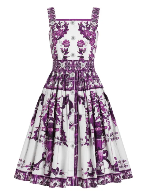 Dolce & Gabbana Maiolica-print midi dress White F6TTJTHH5EN