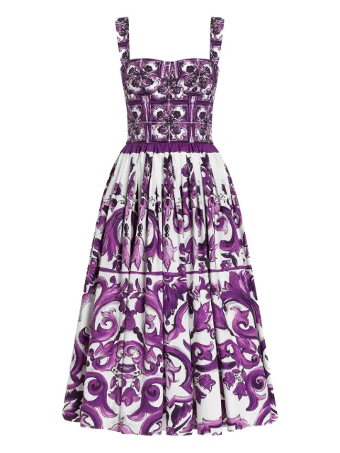 Dolce & Gabbana Majolica-print midi dress Purple F6TTGTHH5EN