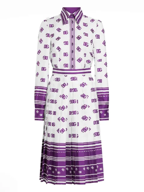 Dolce & Gabbana DG logo all-over print twill shirt dress White F6TMNTHI1Z5