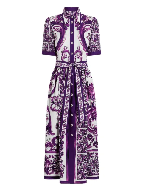 Dolce & Gabbana Majolica-print midi dress White F6JFNTFI5JP
