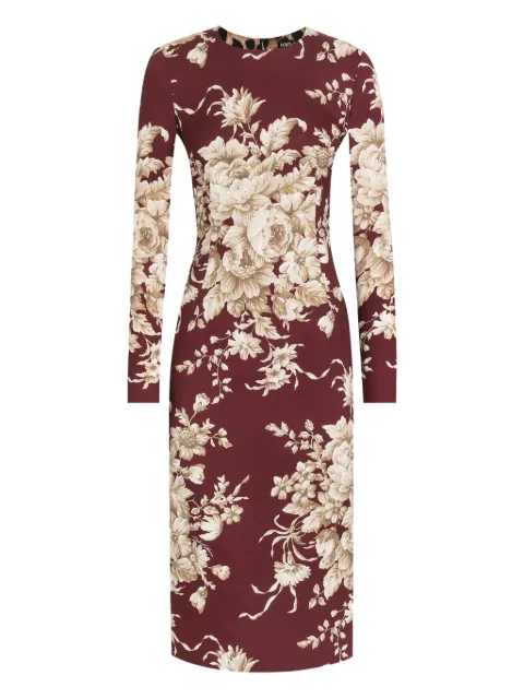 Dolce & Gabbana floral-print long-sleeve midi dress Red F6GAVTFSA7Y