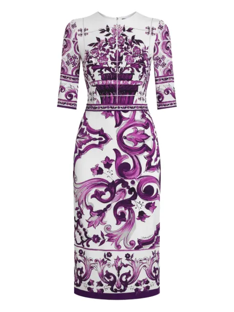 Dolce & Gabbana Maiolica-print midi dress White F6EAJTHPAEL