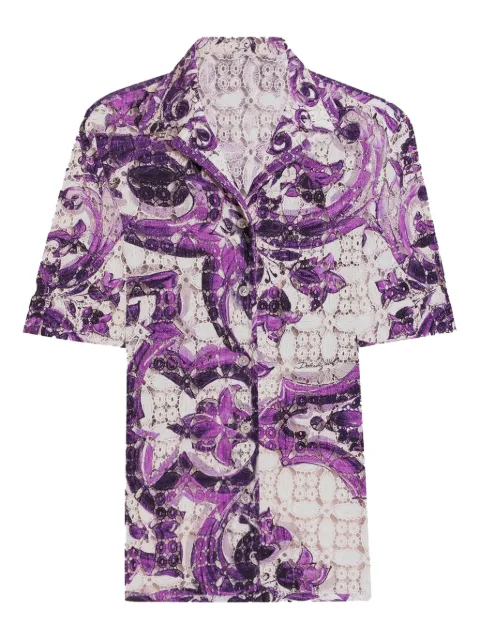 Dolce & Gabbana Majolica-print lace shirt Purple F5T54THH5EU