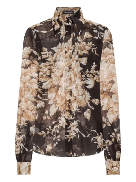 Dolce & Gabbana rose-print chiffon shirt Brown F5R64TIS1ZO
