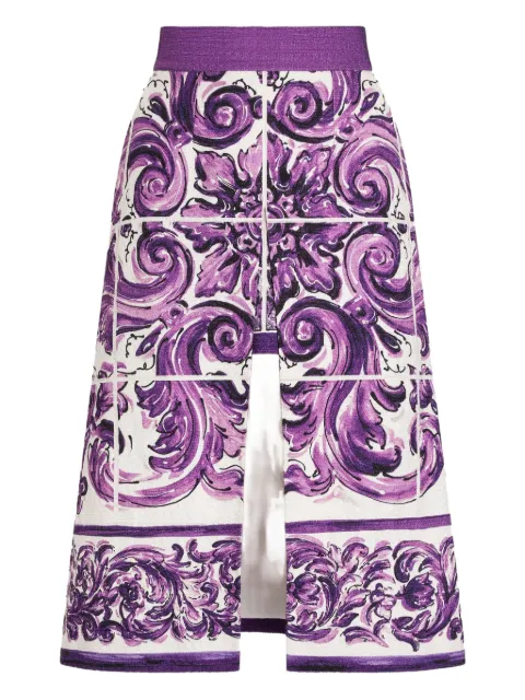 Dolce & Gabbana midi Maiolica-print skirt White F4C4VTFP9AK