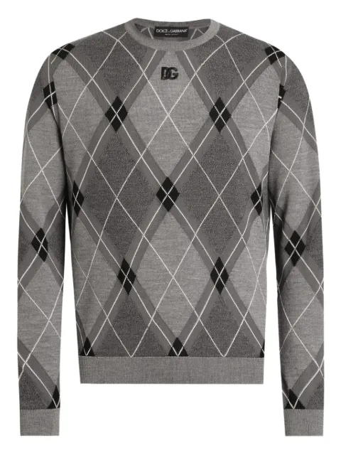 Dolce & Gabbana argyle-pattern logo-detail sweater Grey GXX02ZJGMAI