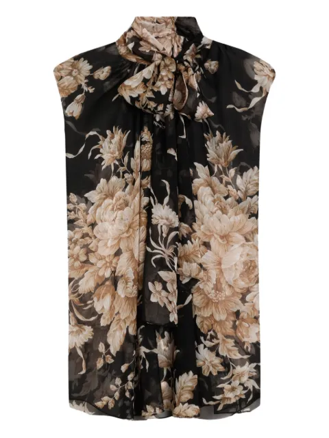 Dolce & Gabbana rose-print chiffon sleeveless top Black F7BD1TIS1ZO