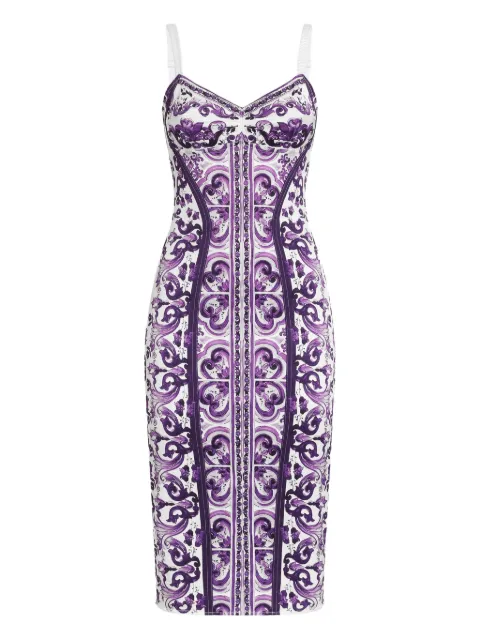 Dolce & Gabbana midi Majolica-print dress White F6TZGTFPIAP