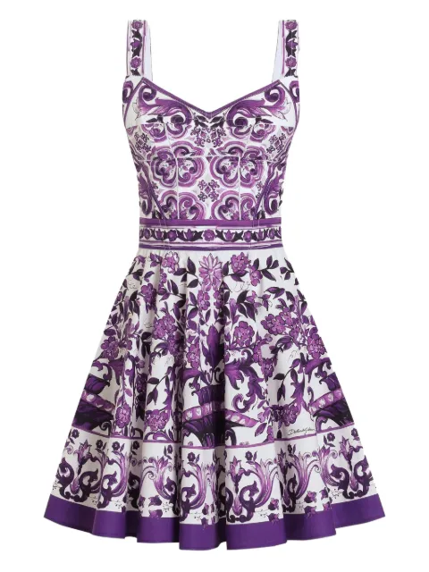 Dolce & Gabbana mini Majolica-print dress White F6TYUTHH5EN