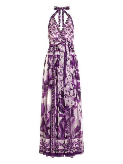 Dolce & Gabbana maxi Majolica-print dress Purple F6TYTTHI1BX