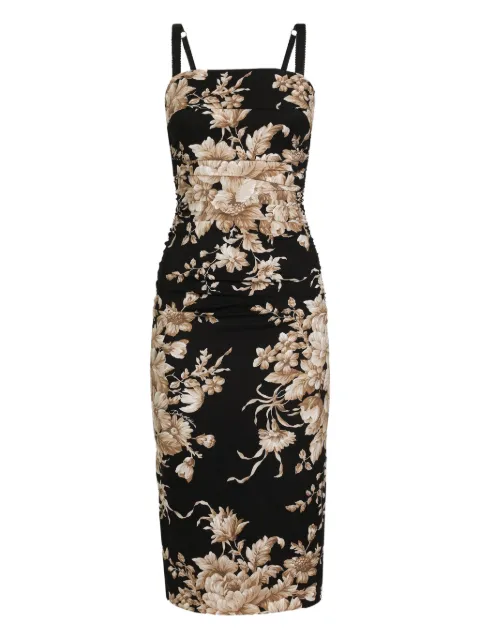 Dolce & Gabbana floral-print ruched midi dress Black F6TYJTFSA7Y