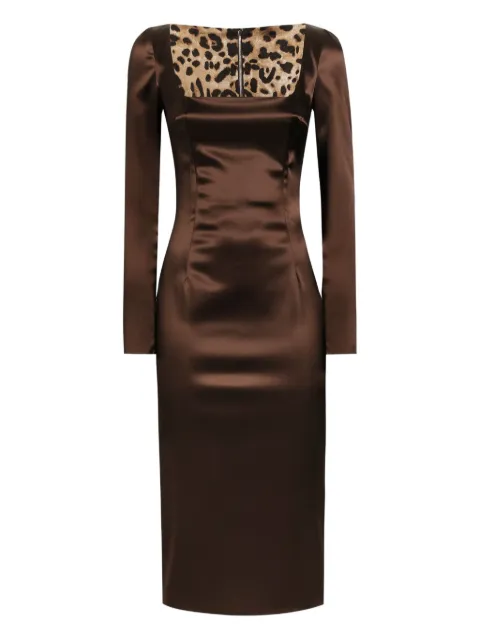 Dolce & Gabbana midi square-neck satin dress Brown F6TYGTFURAD