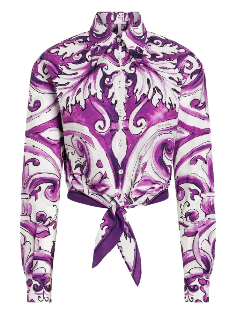 Dolce & Gabbana Majolica-print cotton shirt Purple F5T76TFI5JP