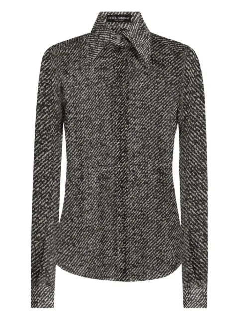 Dolce & Gabbana Silk chiffon shirt with bouclé print Black F5R64TIS1ZM