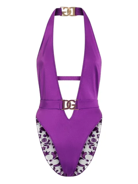 Dolce & Gabbana DG logo-plaque swimsuit Purple O9B74JON08J