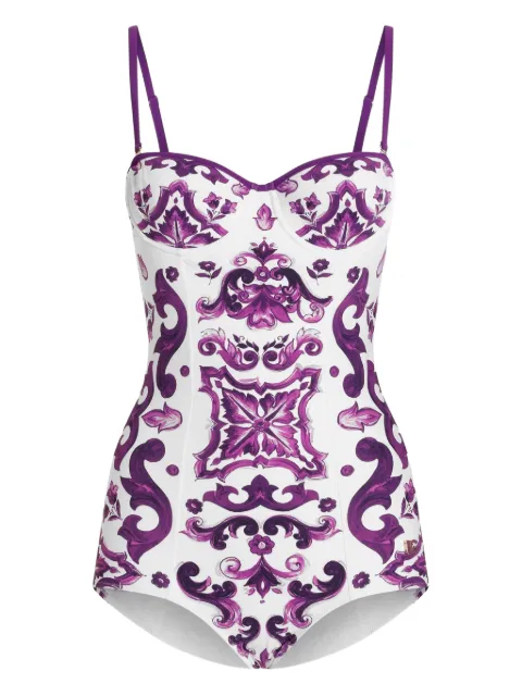Dolce & Gabbana Maiolica-print swimsuit White O9A13JONO19