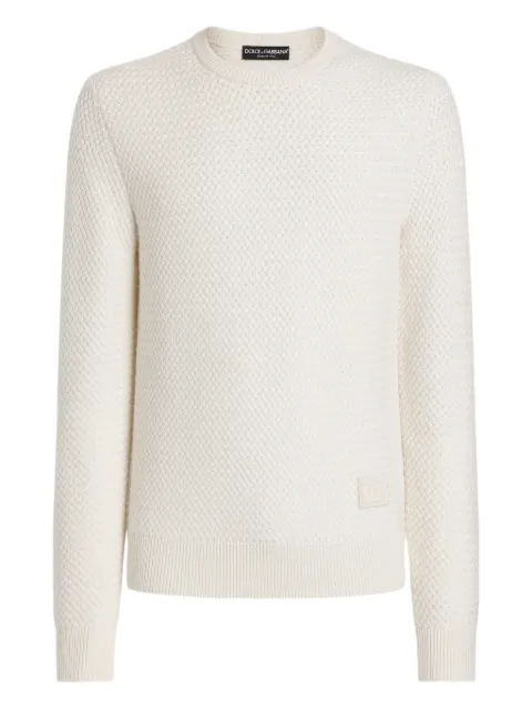 Dolce & Gabbana logo-patch crew-neck sweater Neutrals GXX02ZJDVBY