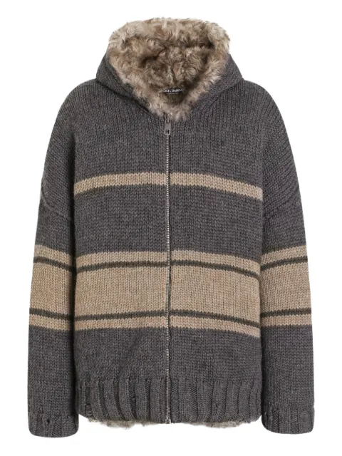 Dolce & Gabbana striped fur-trimmed hoodie Grey GXVE9ZJGMC9