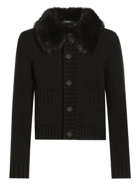 Dolce & Gabbana faux-fur-collar buttoned-up cardigan Black GXVD3ZJDVBZ