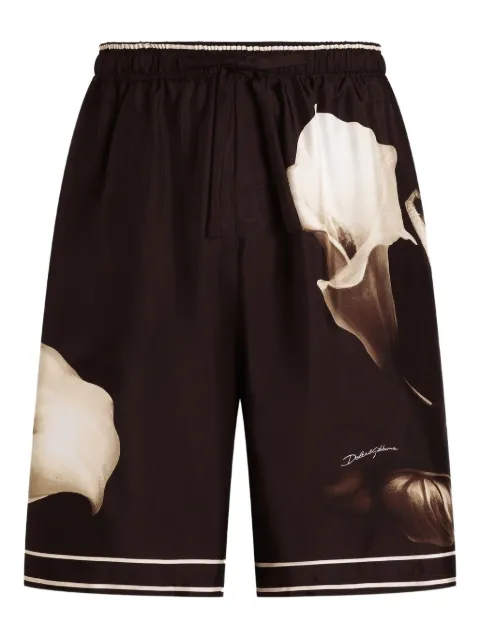 Dolce & Gabbana calla lily-print drawstring shorts Brown GV37ATHI1Z0