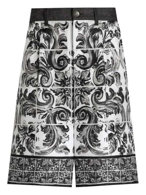 Dolce & Gabbana Majolica-print denim shorts White GP03IDG8ND7